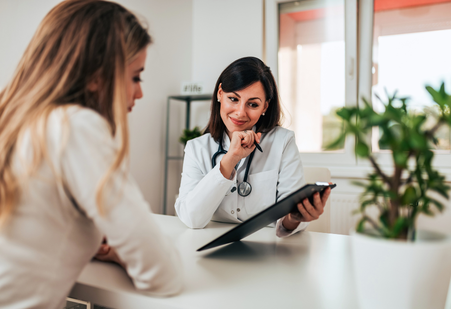 female doctor going over results with a female patient